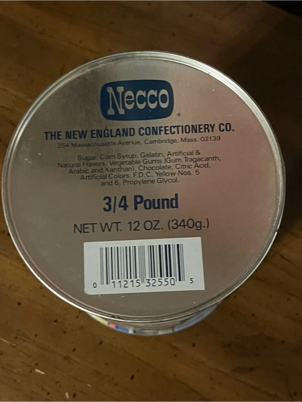 Necco Sweets Assorted Wafers Candy Collectors Tin Canister 3/4 lb (12 oz)
